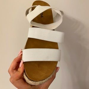 White and beige slightly used sandals